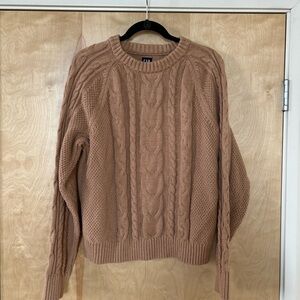 Cotton GAP Beige Cable Knit Crewneck Sweater